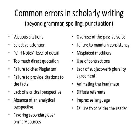 Common Errors in Scholarly Writing, 2017