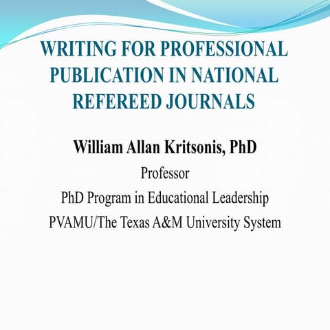Writing for Publication by William Allan Kritsonis, PhD