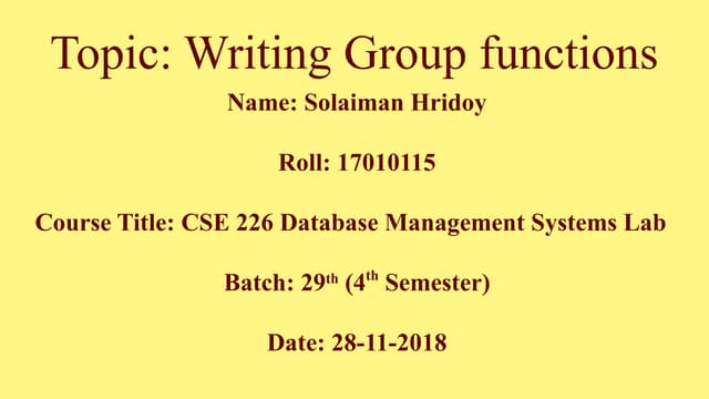 Writing Group Functions - DBMS