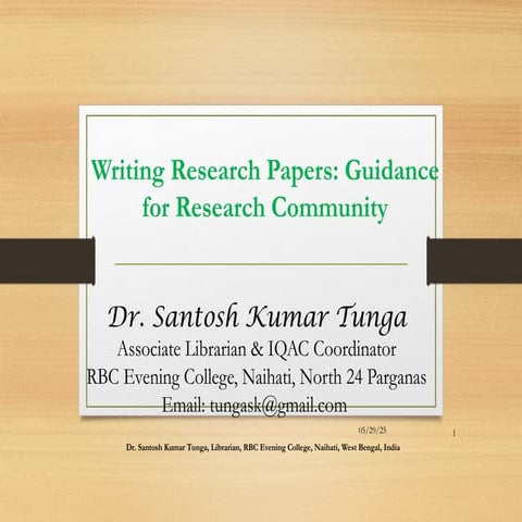Writing Research Papers: Guidance for Research Community