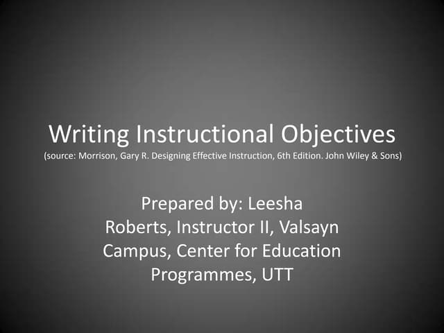 Week 2 Instructional Objectives
