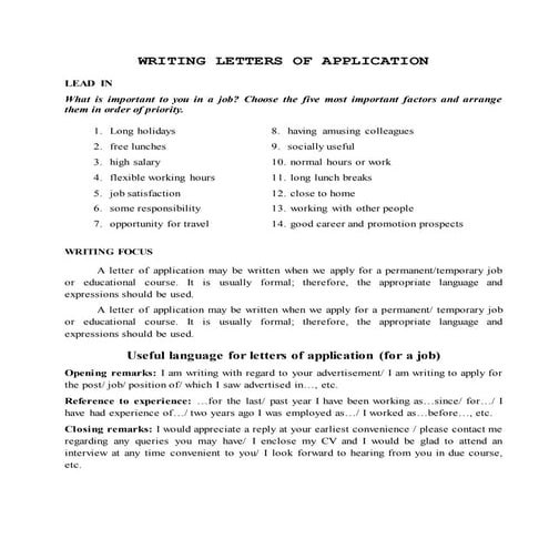Writing letters of application | DOCX