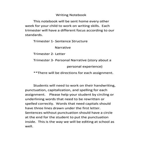 Writing notebook directions