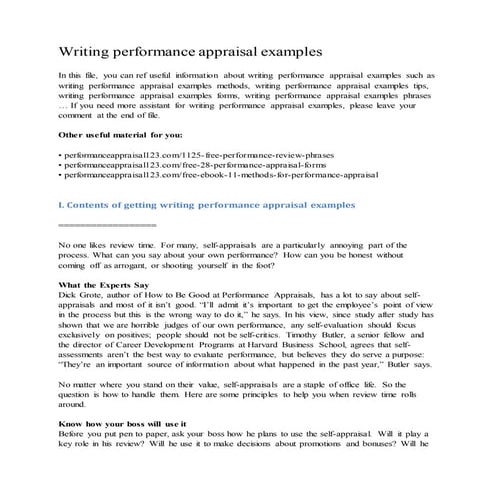 Writing performance appraisal examples