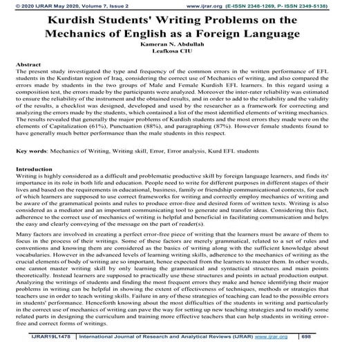 An Analysis Of Undergraduate Saudi EFL Female Students Errors In ...