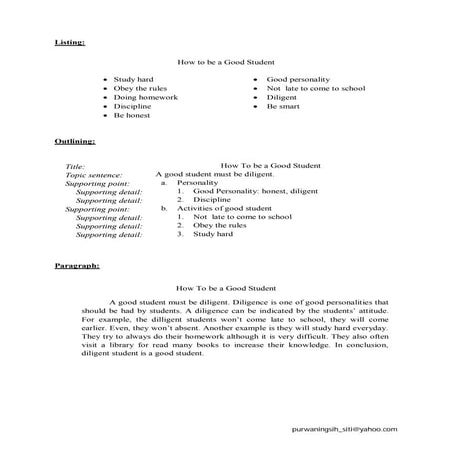 Writing process listing, outlining  how to be a good student