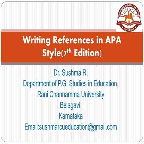 Writing References in APA Style(7th edition) 
