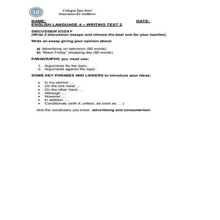 Writing test 2   discussion essay