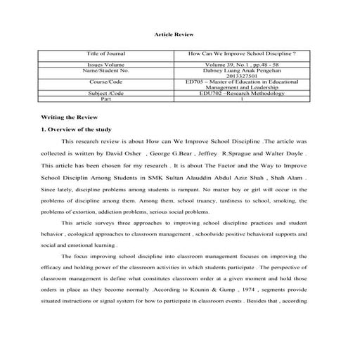 Writing the review research(My Research Review ) Dabney Luang