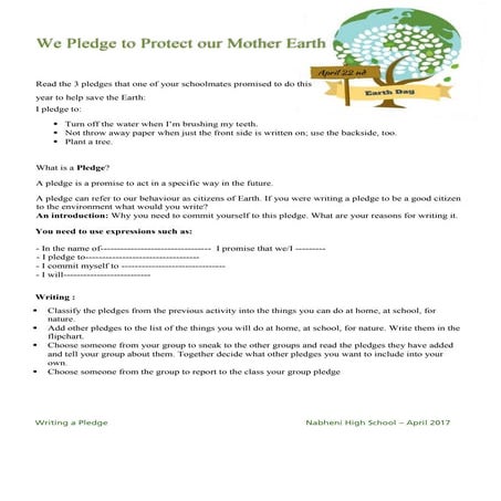  We Pledge to Protect our Mother Earth (Writing)