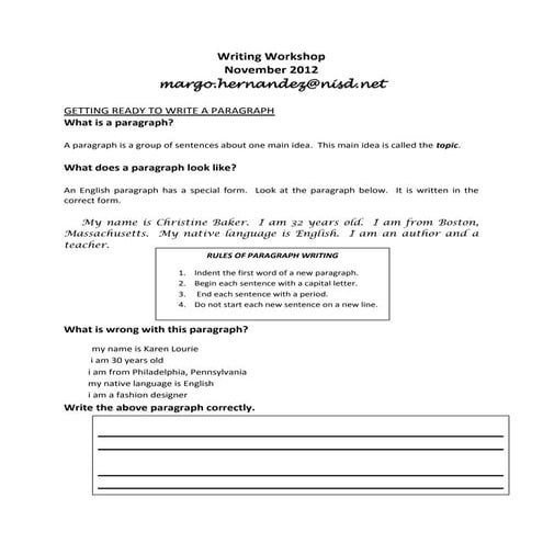 Writing workshop november