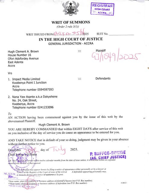 Forestry Commission boss sues Dakyehene of New 88.3 FM, demands GH¢20 million in defamation claim