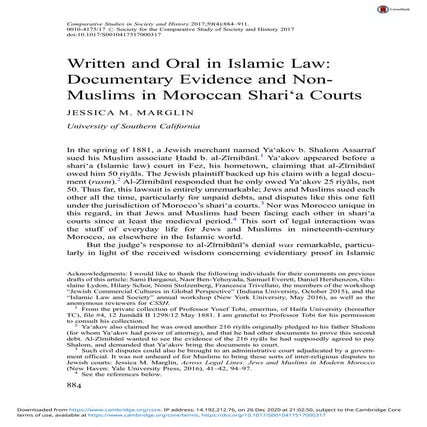 WRITTEN AND ORAL IN ISLAMIC LAW - DOCUMENTARY EVIDENCE AND NON-MUSLIMS IN MOR...