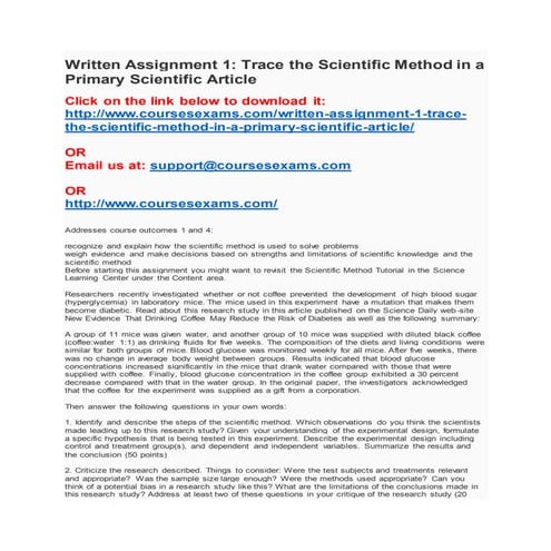 Written assignment 1 trace the scientific method in a primary ...