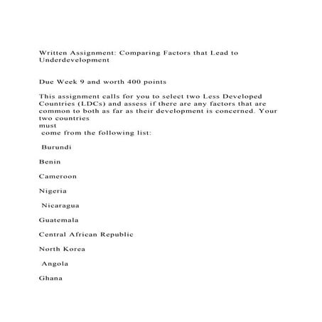 Written Assignment Comparing Factors that Lead to Underdevelopm