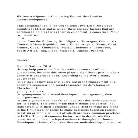 Written Assignment Comparing Factors that Lead to Underdevelopment 