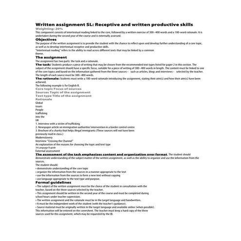 Written assignment sl instructions and  sample