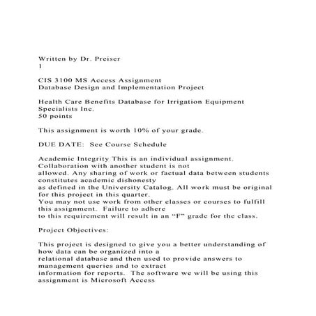 Written by Dr. Preiser 1 CIS 3100 MS Access Assignment .docx