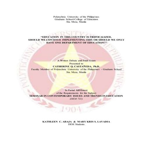 Trifocalization in the Educational System of the Philippines