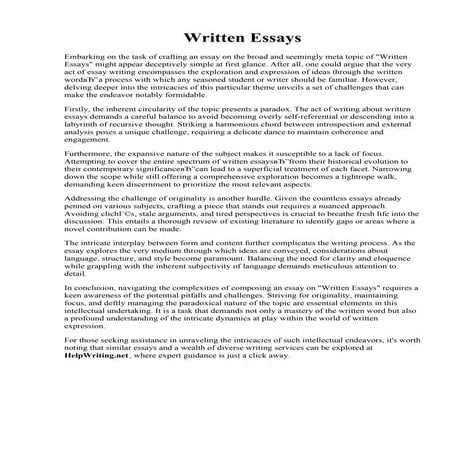 Written Essays. How to Write an Essay. Essay Writing - 30 Examples and Sample...