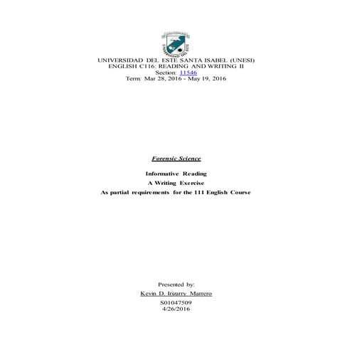 Written presentation kevin Forensic Science