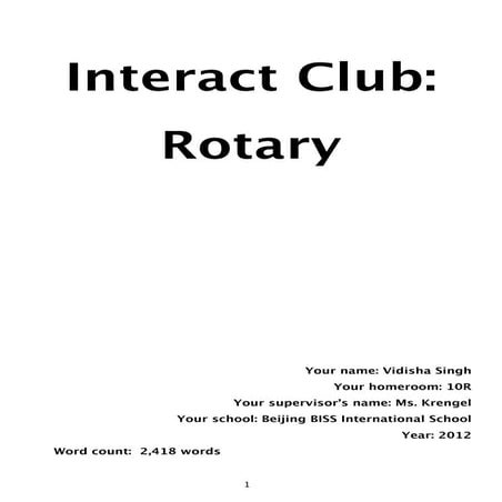 Interact Club: Written Report