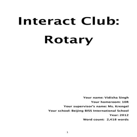 Interact Club: Rotary Written Report