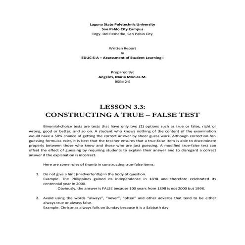 Constructing True-False Test