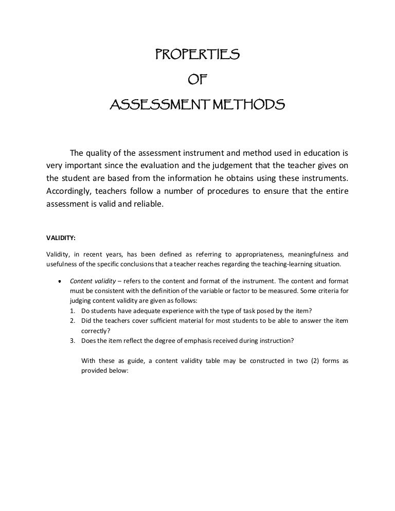 Properties of Assessment Methods
