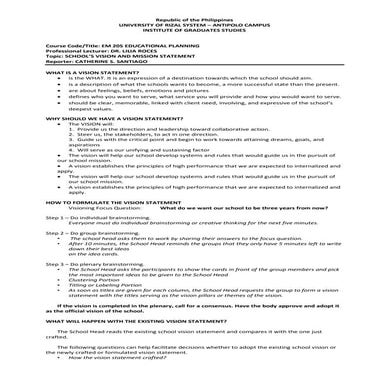 Written report on school vision and mission