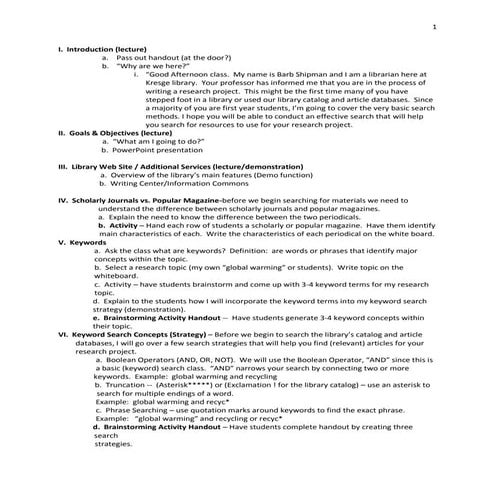 WRT 160 Library Instruction Observation | PDF
