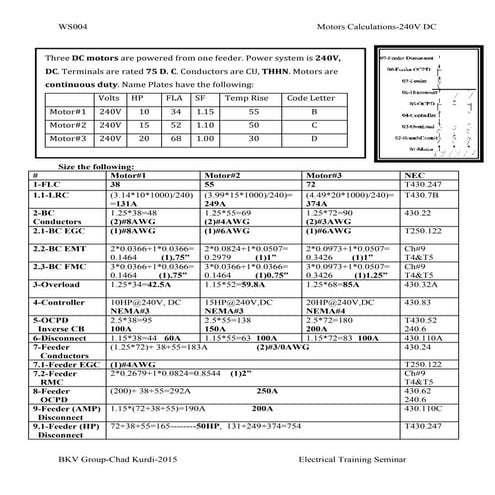 Ws004 motors calculations-240 v dc