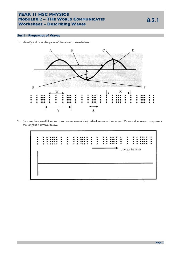 worksheet Properties Of Waves Worksheet ws 821 describing waves questions