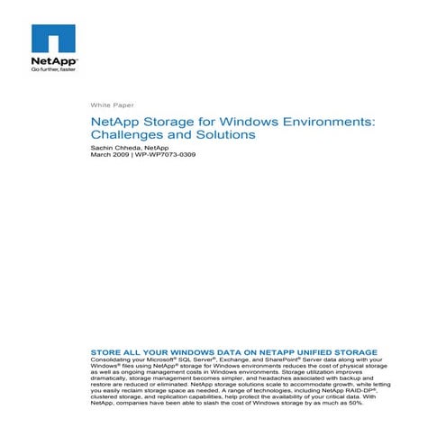 WSC Net App storage for windows challenges and solutions