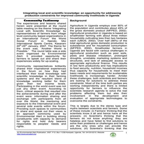 Integrating local and scientific knowledge: an opportunity for addressing prod