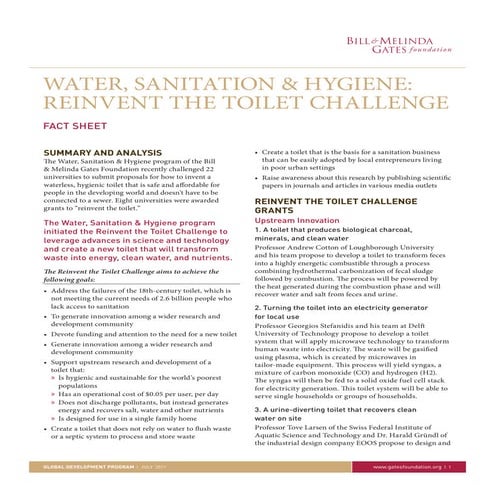 Wsh reinvent the toilet challenge from Bill and Melinda Gates Fundation