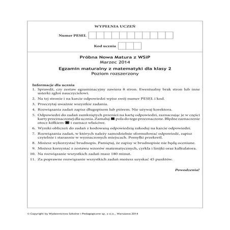 Matura Próbna Wsip 2014 Matematyka Odpowiedzi