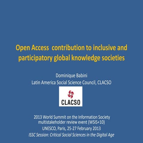Open Access  contribution to inclusive and participatory global knowledge soc...
