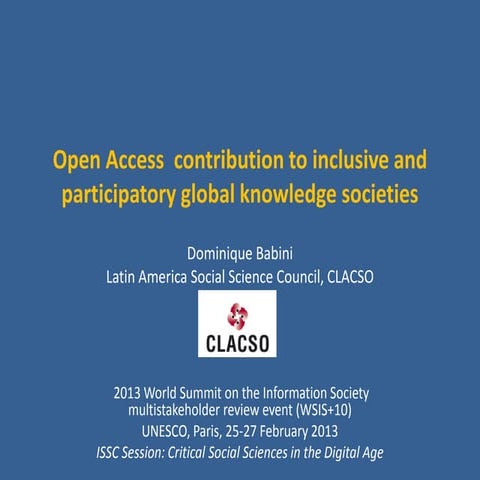 Open Access contribution to inclusive and participatory global knowledge soci...