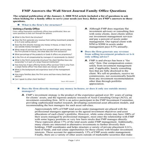 WSJ Family Office Article Q&amp;A