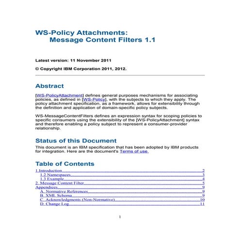 WS-PolicyAttachment: Message Content Filters 1.1