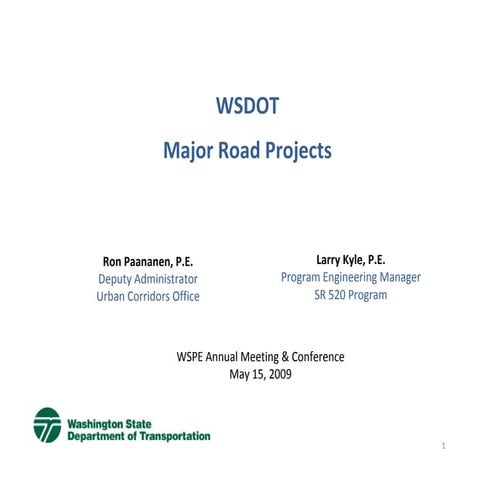 WSPE Seminar 1 May 15, 2009 WADOT