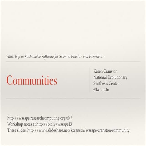 WSSSPE: Building communities