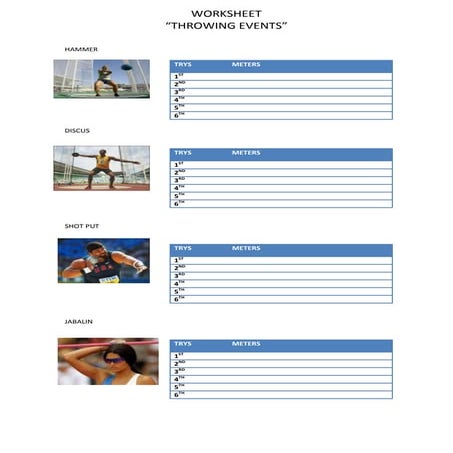 Worksheet throwing events | PDF