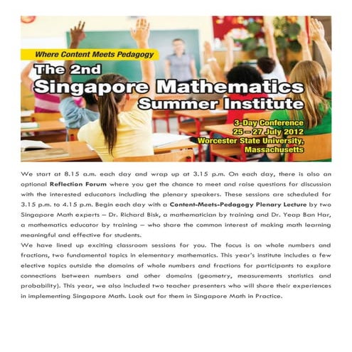 MCI Worchester State University Singapore Math Institute 