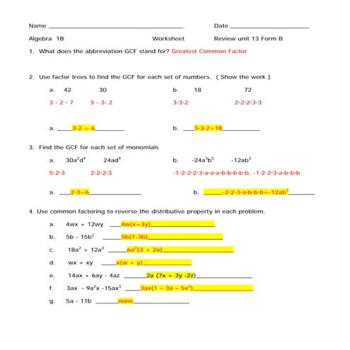 Ws Unit 13 Review B Key