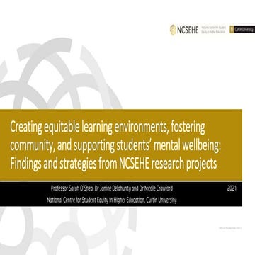 Creating equitable learning environments, fostering community, and supporting...