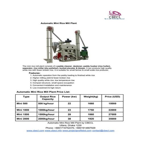 Mini rice mill plant cbecl