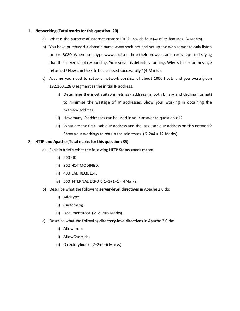 Web Server and Web Technology Exam paper