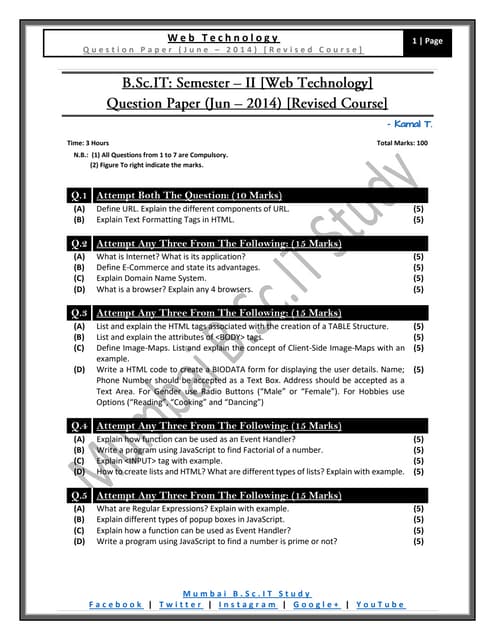 [Question Paper] Web Technology (Revised Course) [June / 2014]
